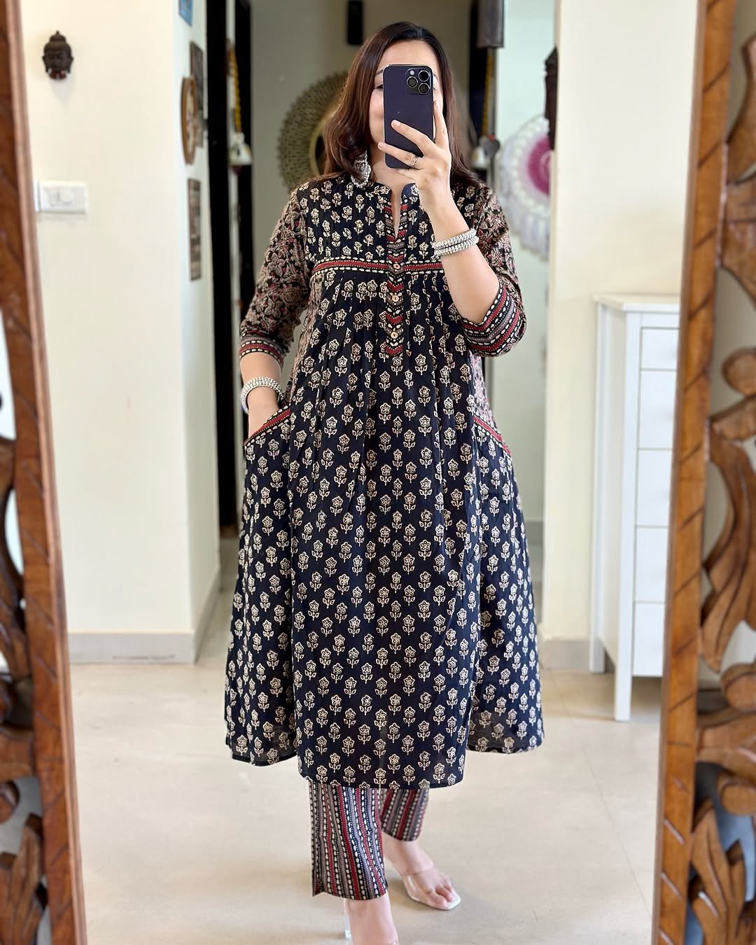 Premium Jaipuri Cotton Printed Nyra Cut Kurti Pant Set with Dual Pockets