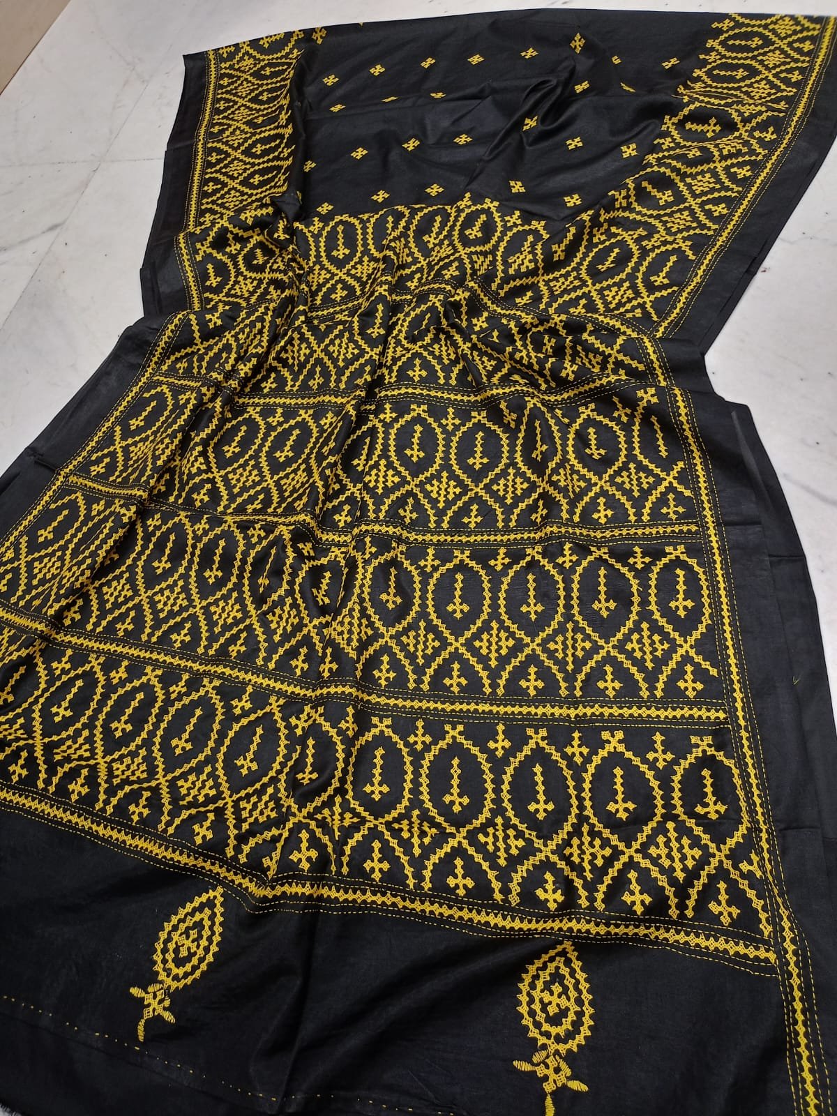 Premium Bangalore Silk Saree with Traditional Gujarati Hand-Embroidery  Code  !! T.T.G.C.  