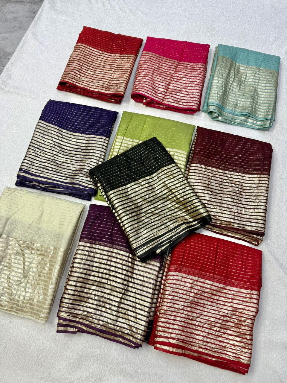 Viscose Georgette Saree with All-Over Lurex Zari Weaving and Shimmering Butti work Code !! F.B.S.