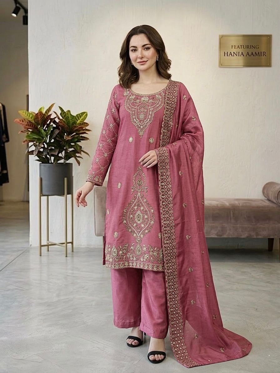 Luxury Jimmy Choo Silk Embroidered Salwar Suit Set with Beads Work Code!! F B.S.S.