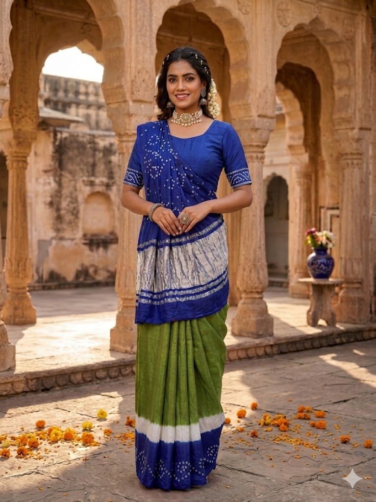 Heritage Pure Gaji Silk Hand-Done 3D Bandhani Saree Code !! F.B.S