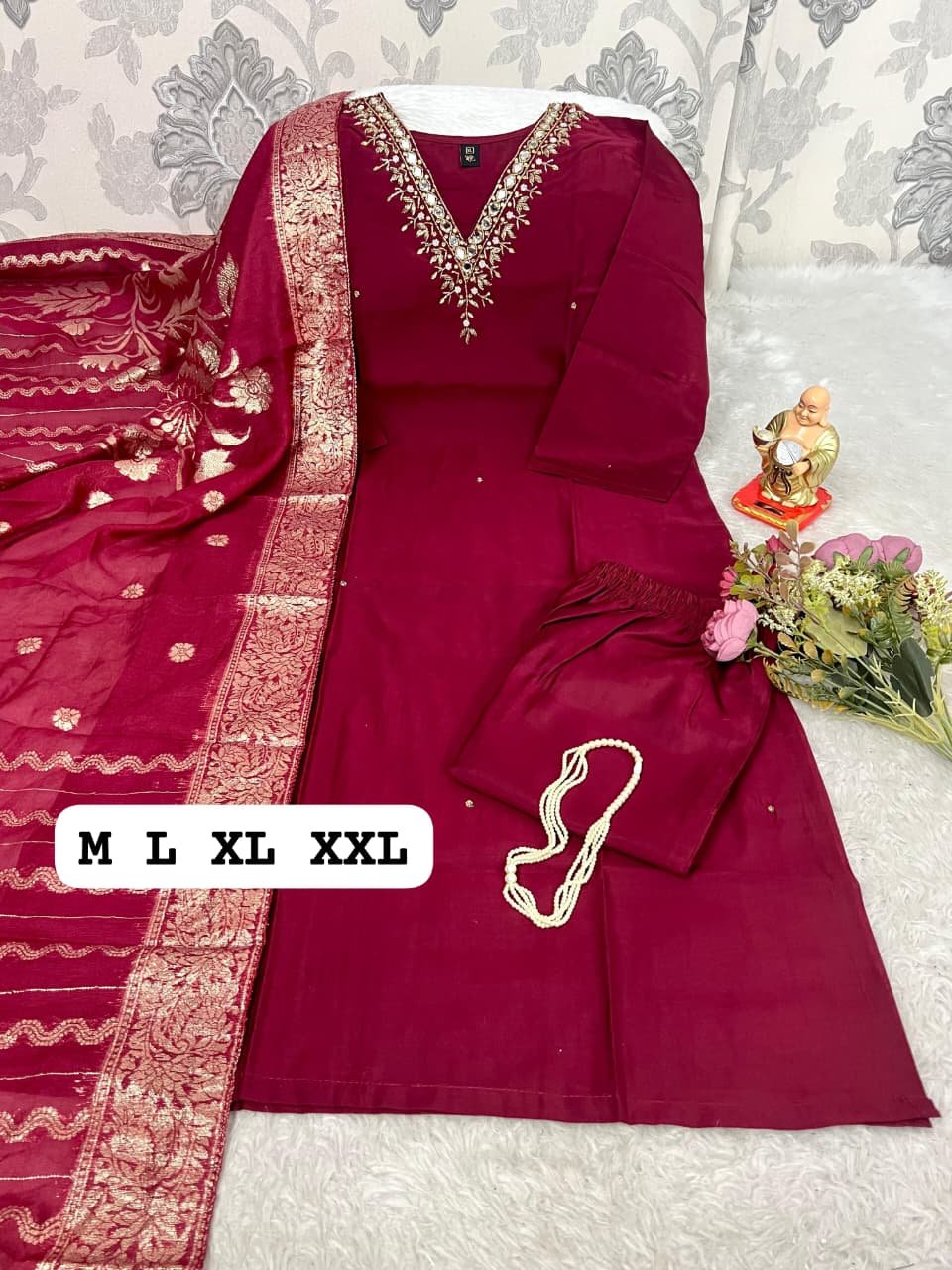 Heavy Viscose Straight Kurta Pant Set with Hand Embroidered Mirror Work Yoke Code !! F.B.K.