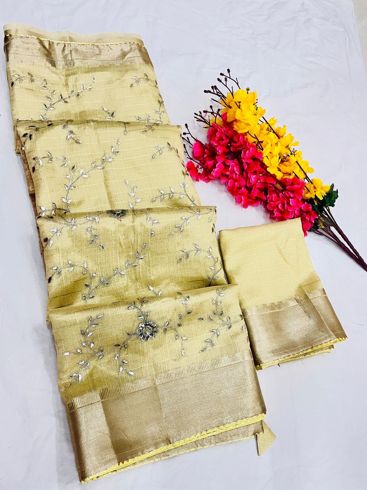 Banarasi Tissue Silk Saree with All-Over Gotapatti Embroidery and Zari Weaving Code !! F B S.