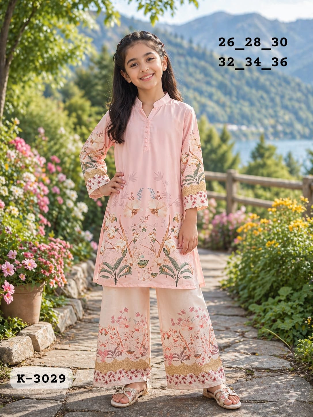 Girls Mal Satin Printed Kurti with Wide-Leg Palazzo Bottoms, Festive Ethnic Co-Ord Set Code !! F B.K.