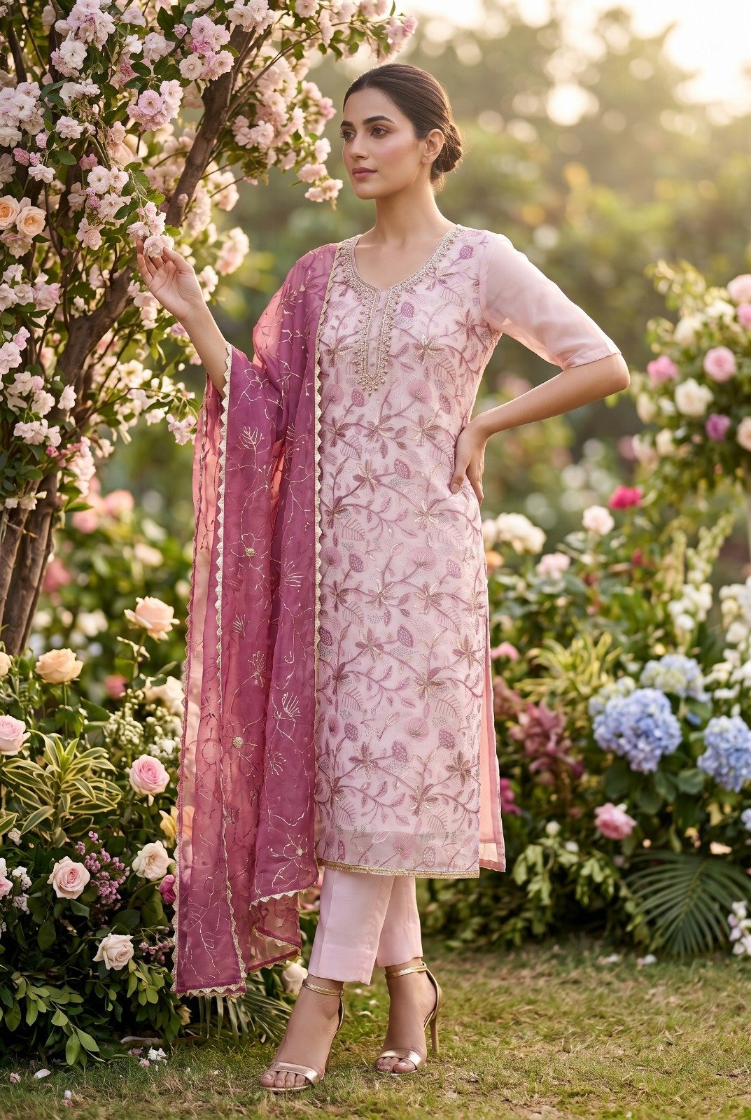 Luxury Organza Embroidered 3-Piece Salwar Suit Set with Exquisite Handwork and Matching Dupatta for Women Code !! F.B.S.S.