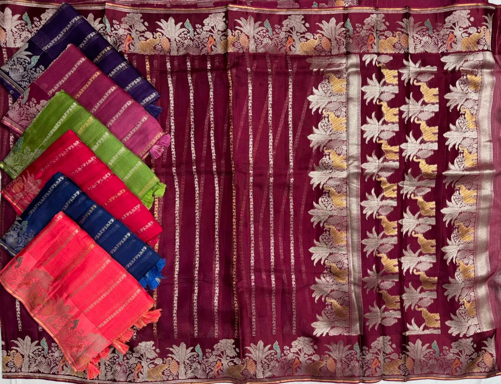 Premium Pure Viscose Silk Festive Saree – Elegant Woven Floral Motifs and Textured Body with Blouse Piece Code !! B.H.C.