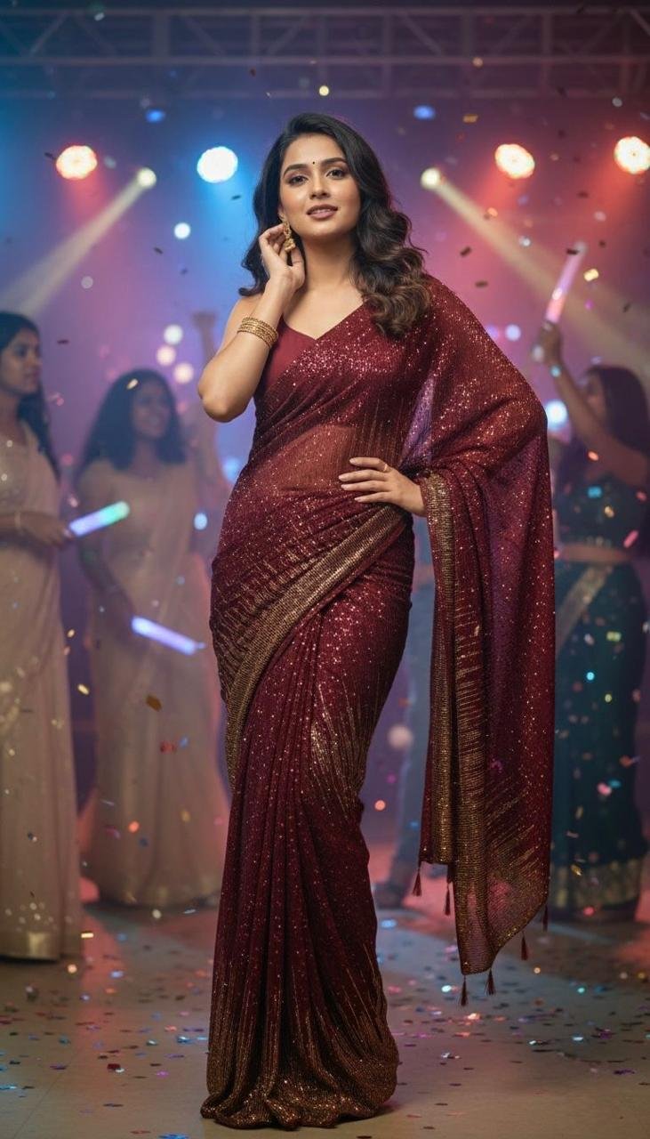 Zag Mag Bollywood Shimmer Heavy Sequins Saree with Soft Silk Blouse Code !! F.B.S.