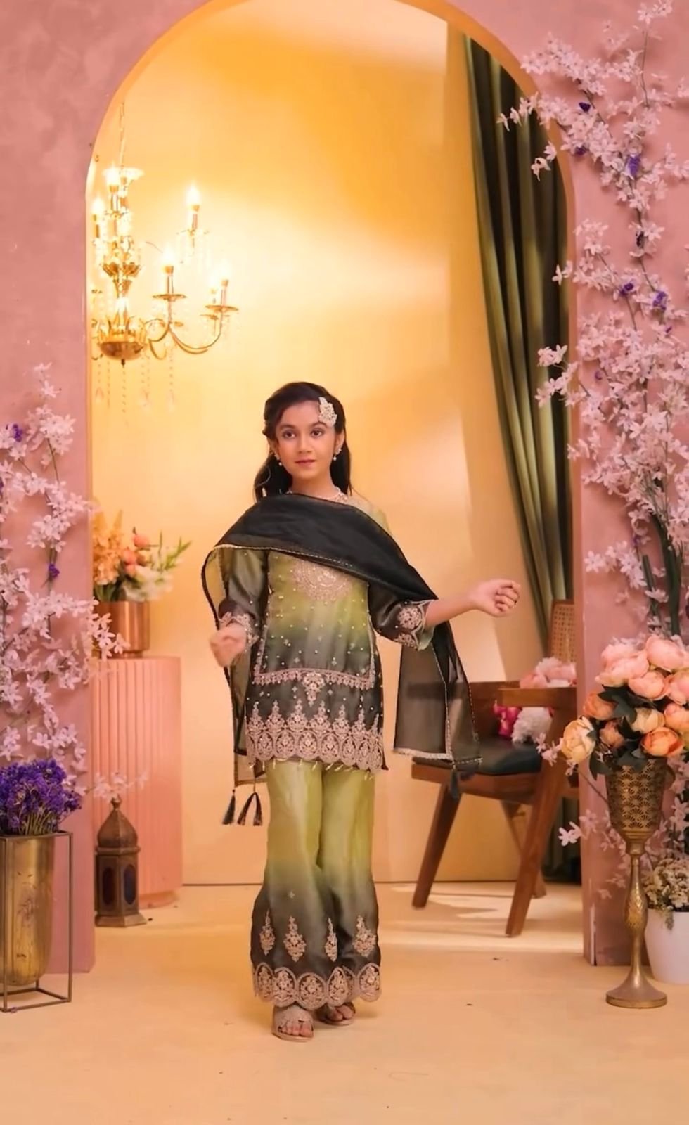 Little Diva Ombre GMY Silk Palazzo Suit Set with Organza Dupatta Code !! F.B.K