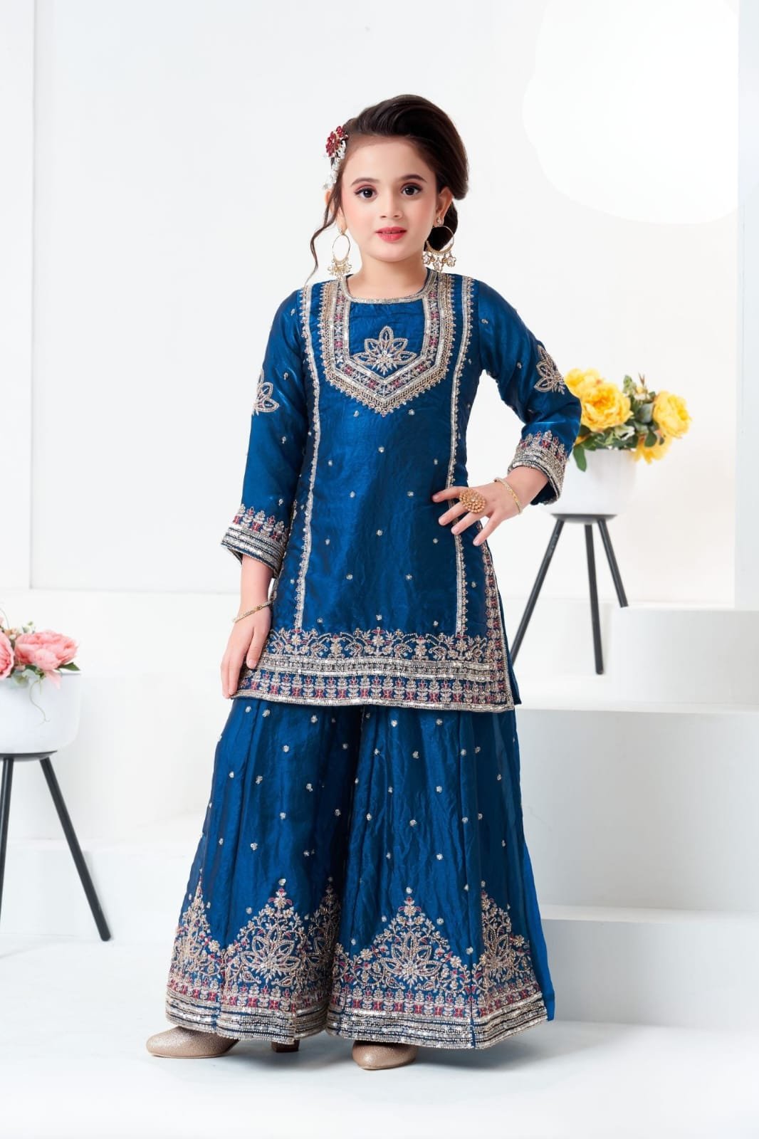 Gauri Premium Fendy Silk Kids Sharara Palazzo Suit Set Code !! F.B.K.