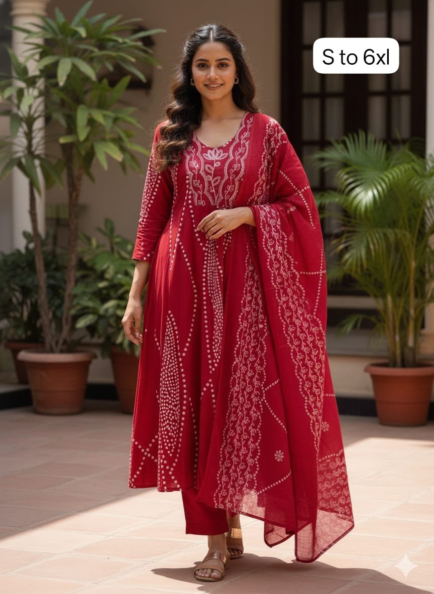 Vrindavan Floral Printed Pure Mulmul Cotton A-Line Kurti Pant Set with Dupatta Code-D.T.