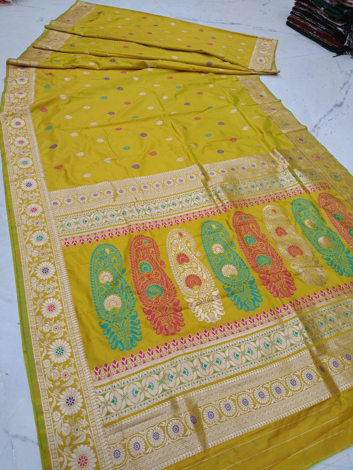 Pure Bishnupuri Meenakari Katan Silk Saree | Handloom Silk Saree with Rich Zari Border  Code !! T T G.C