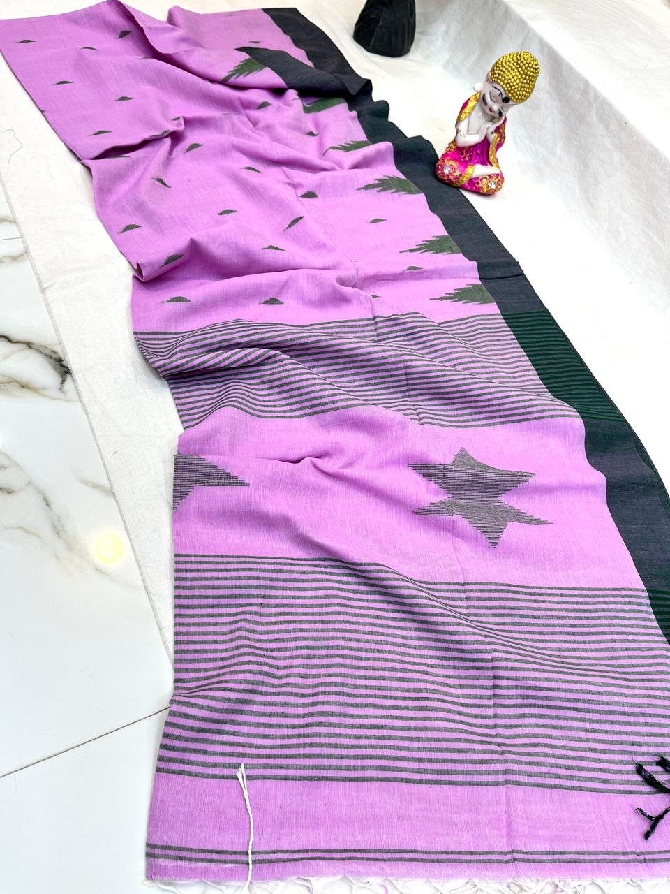 Pure Cotton Handloom Saree | Authentic Handwoven Subtle Border Daily & Festive Wear Saree