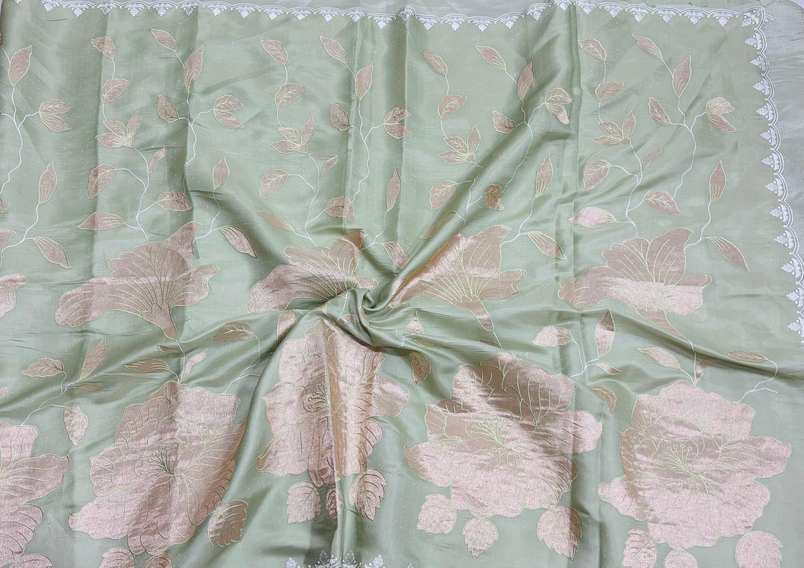Premium Semi Tussar Silk Saree with Elegant Applique Floral Work Code !! B.H.C.