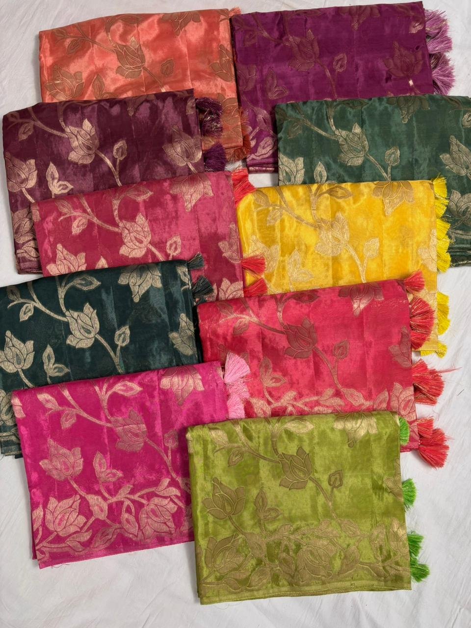 Premium Korean Silk Saree with All-Over Traditional Zari Weaving Code !! B.H.C.