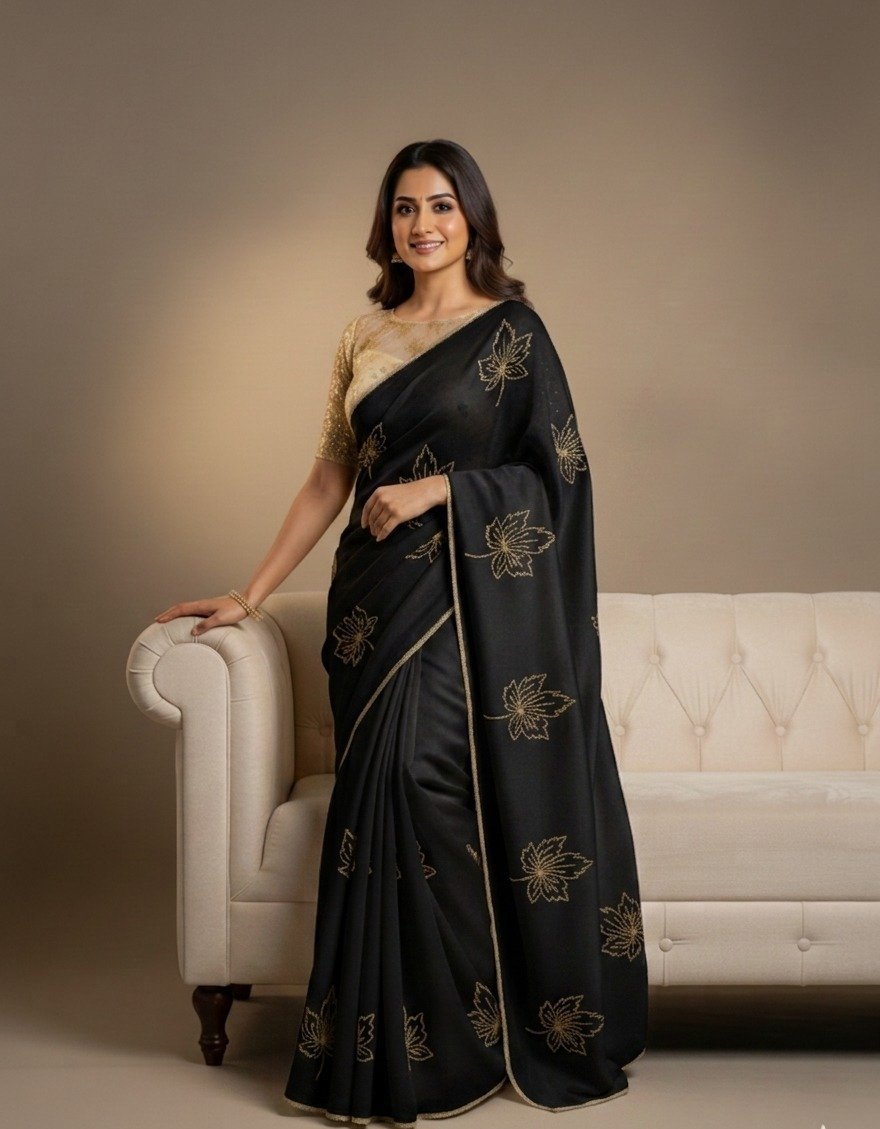 Elegant Vichitra Silk Saree with 3mm Sequins Embroidery and Designer Embroidered Blouse Piece Code-D.S.S.