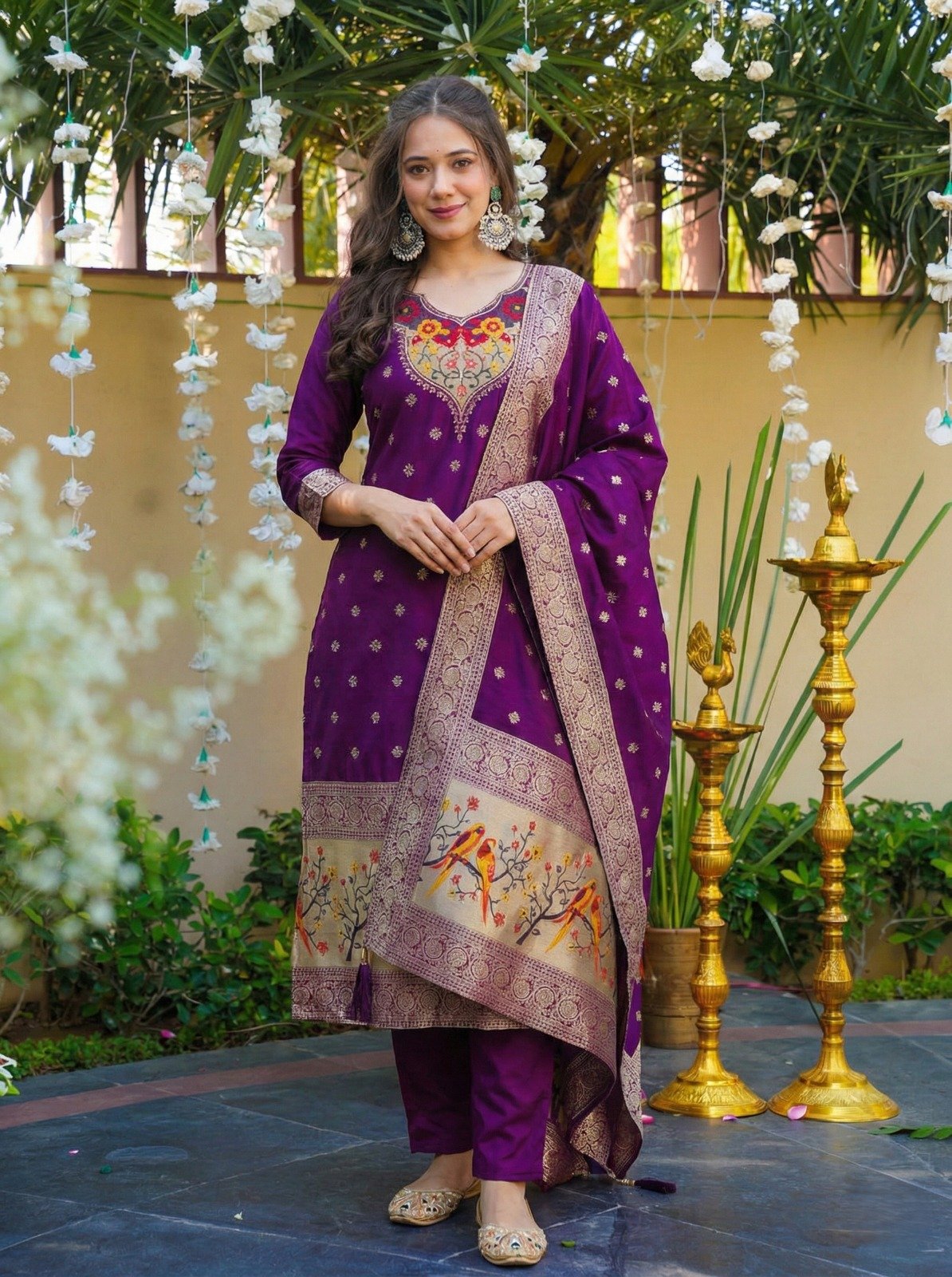 Women's Royal Art Silk Jacquard Kurta Pant Set with Festive Woven Dupatta Code-D.S.S.