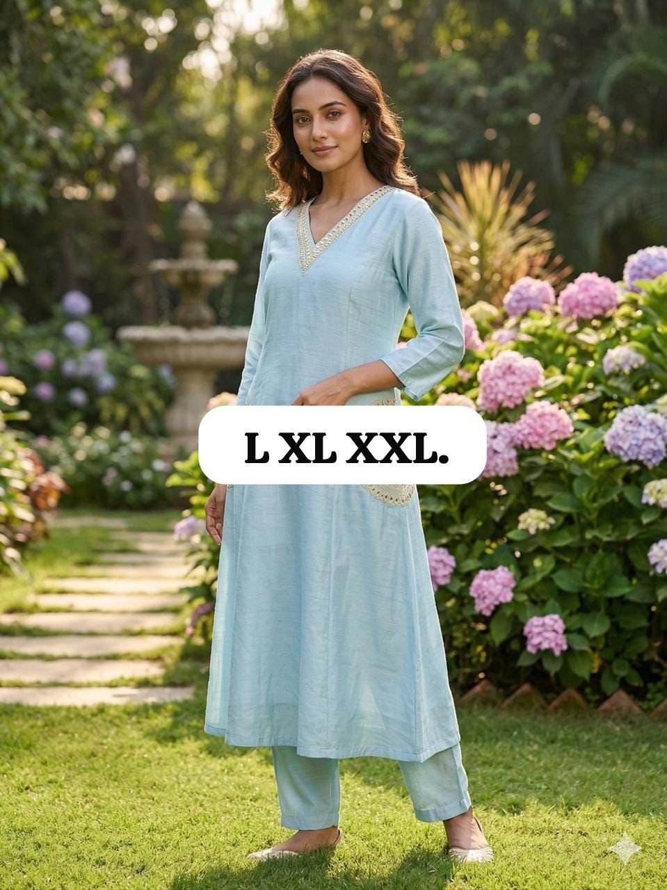 Women's Premium Chanderi Silk A-Line Kurta Pant Set with Elegant V-Neck and Dual Side Pockets Code-D.S.S.