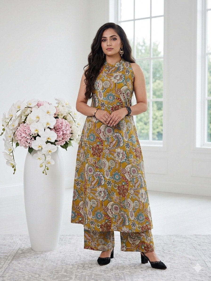 Women's Premium Dabu Cotton Co-Ord Set with Elegant Neckline Embroidery (2-Piece Set) Code-D.S.S