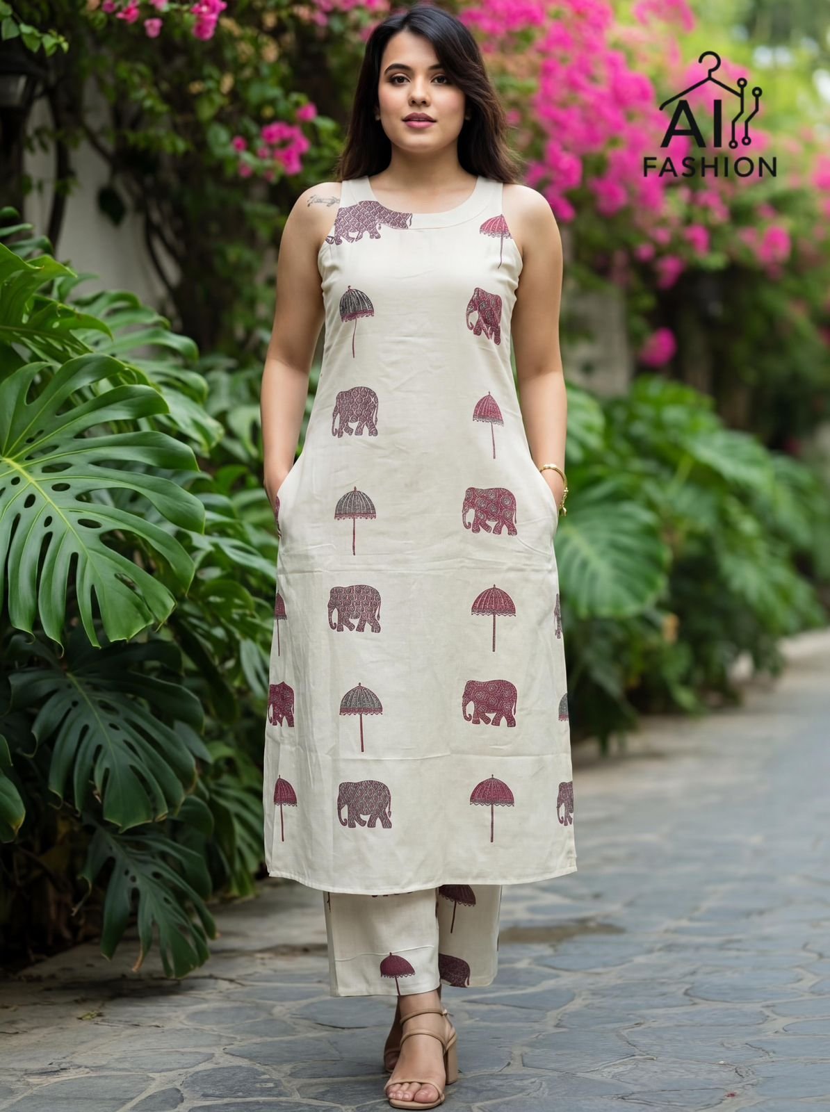 Women's Summer Special Flex Cotton Printed Long Flared Kurta Pant Co-Ord Set with Dual Pockets Code-D.S.S.