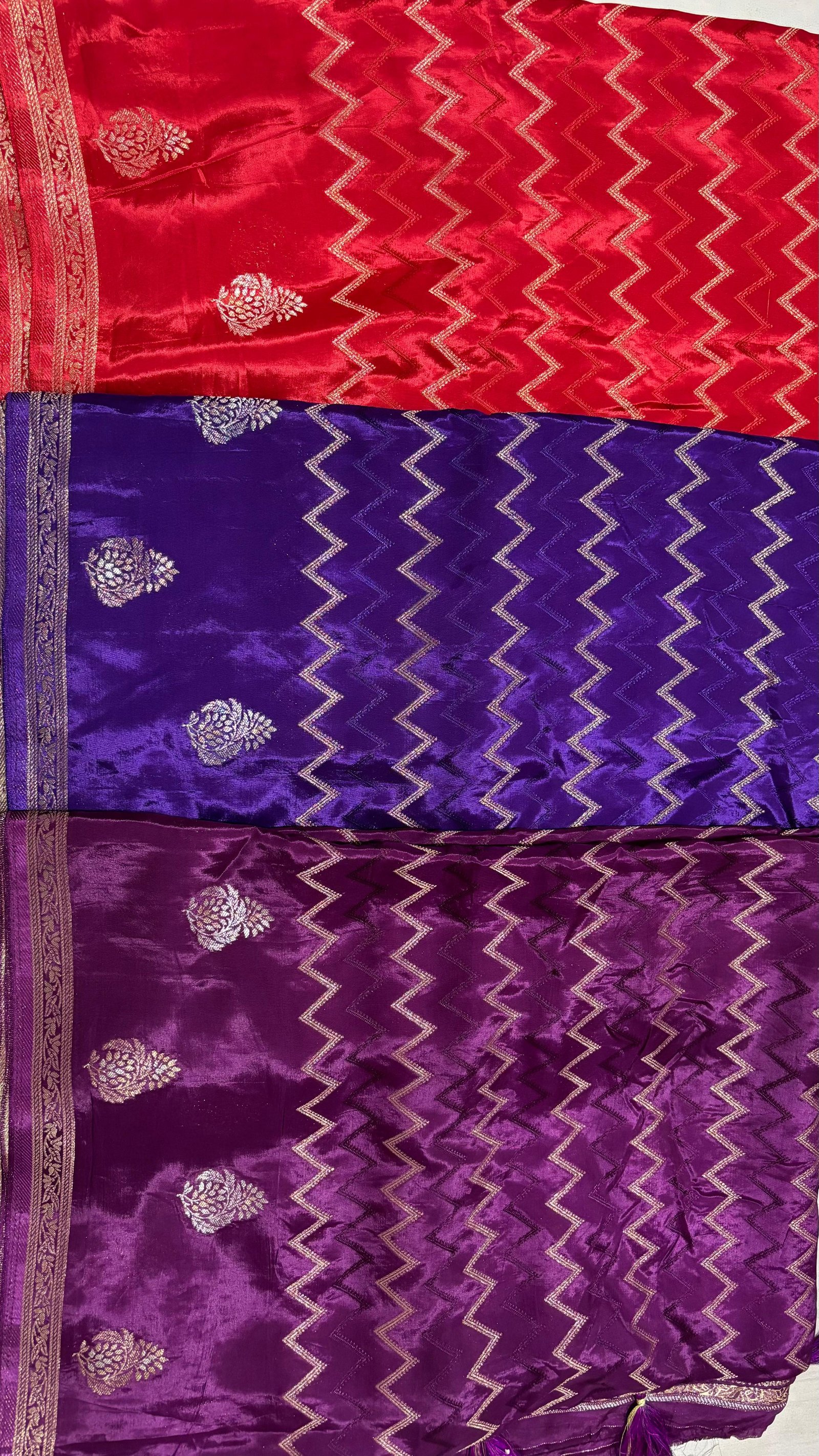 Premium Korean Silk Saree with Elegant Zari Weaving and Chevron Pattern (Includes Blouse Piece) Code !! B.H.C.