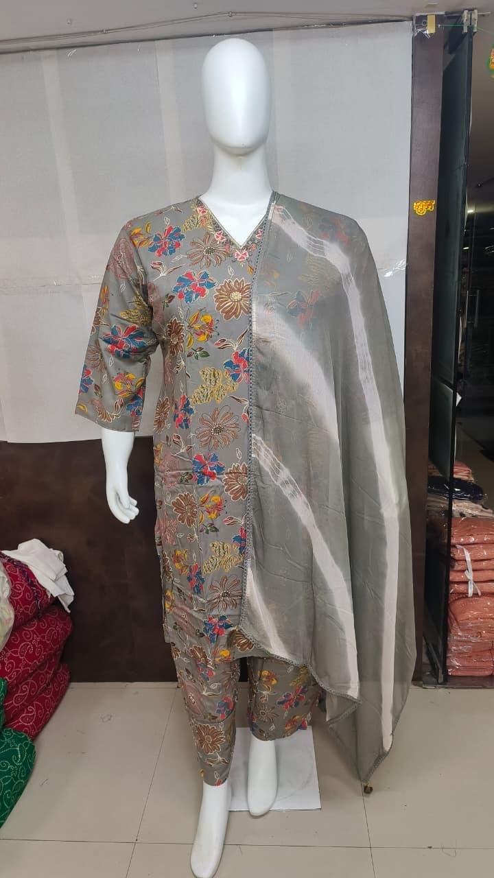 Plus Size Glory Premium Rayon Floral Printed Kurta Pant Set with Shibori Najmeen Dupatta Code !! F.B.K.