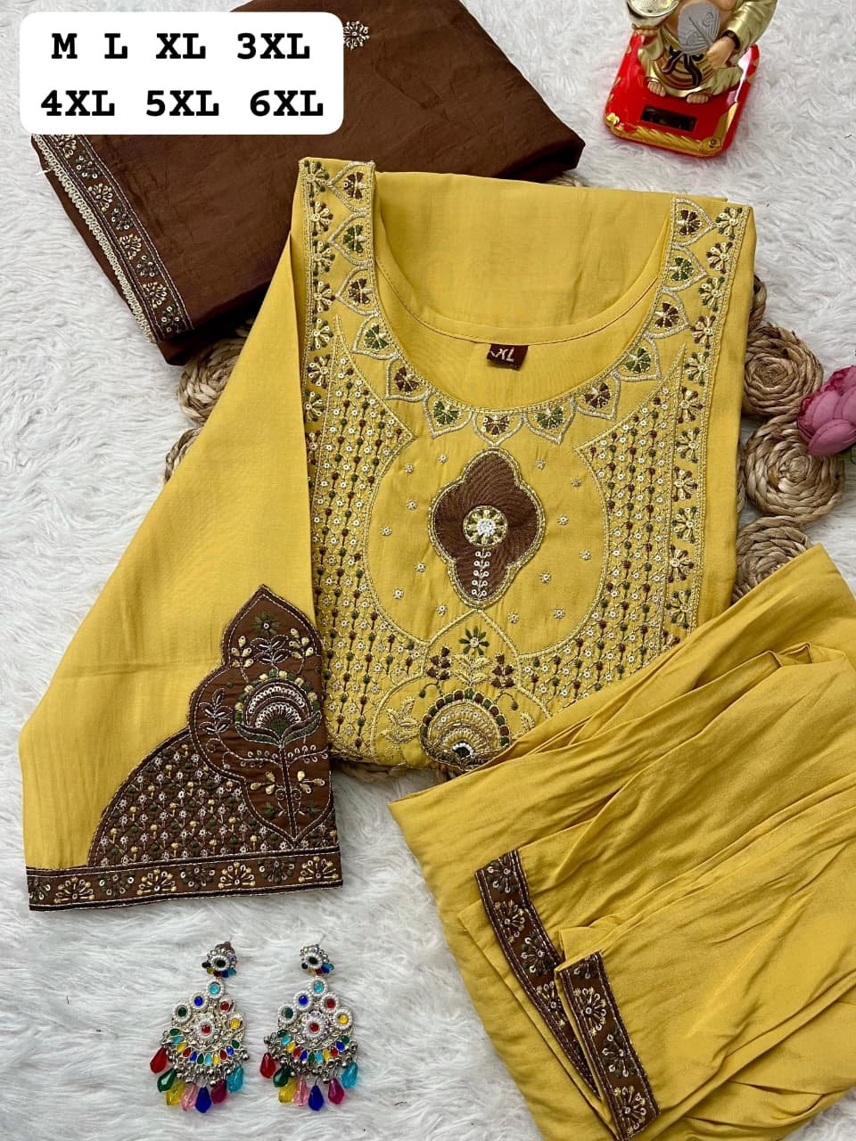 Mayra Premium Banana Silk Fully Embroidered Kurti Pant Set with Rich Jacquard Dupatta Code !! F.B.K.