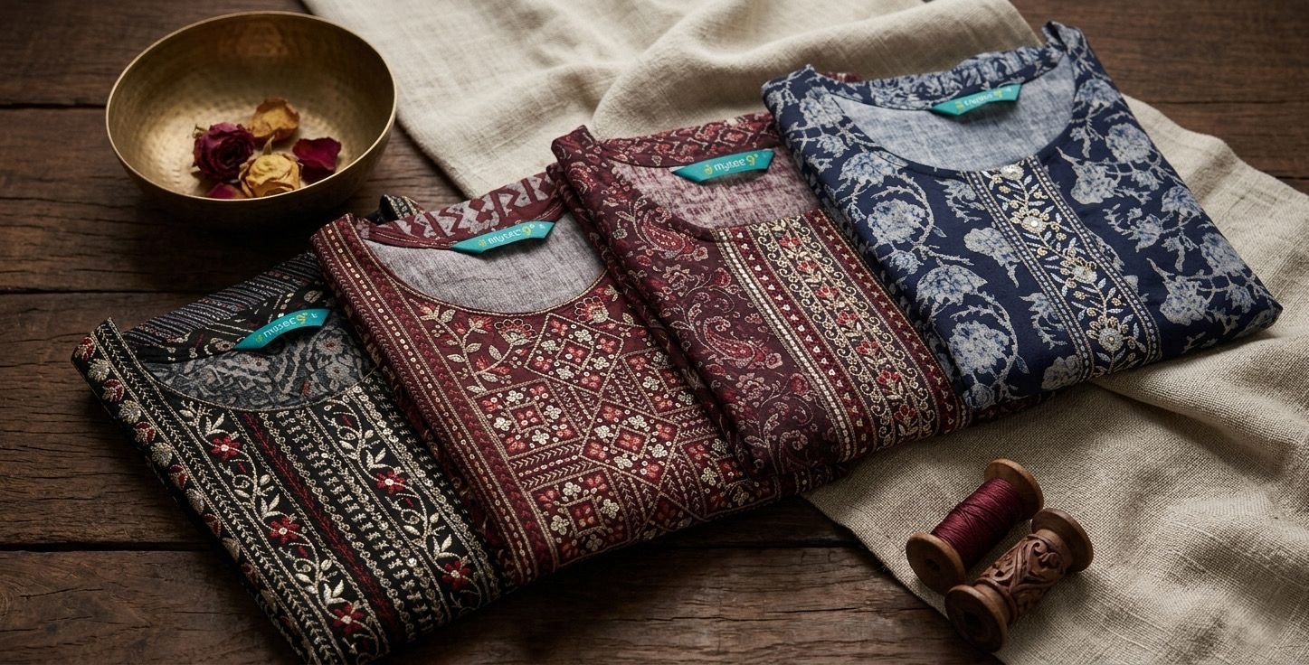 Gulmohar Summer Cotton Kurti Pant Set with Beautiful Yoke Embroidery Code !! F.B.K