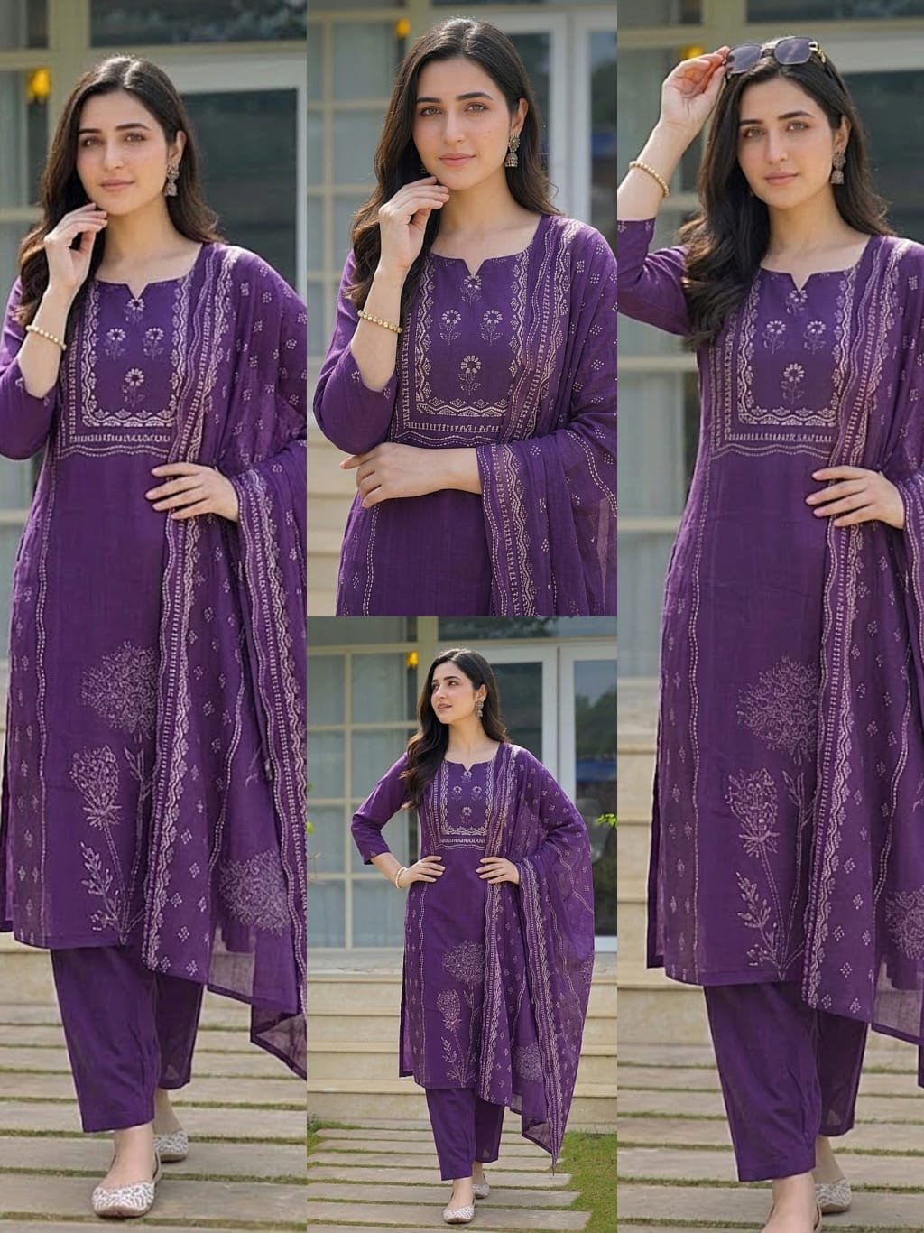 Ruhani Premium Heavy Muslin Printed Kurti Pant Set with Matching Dupatta Code !! F.B.K.