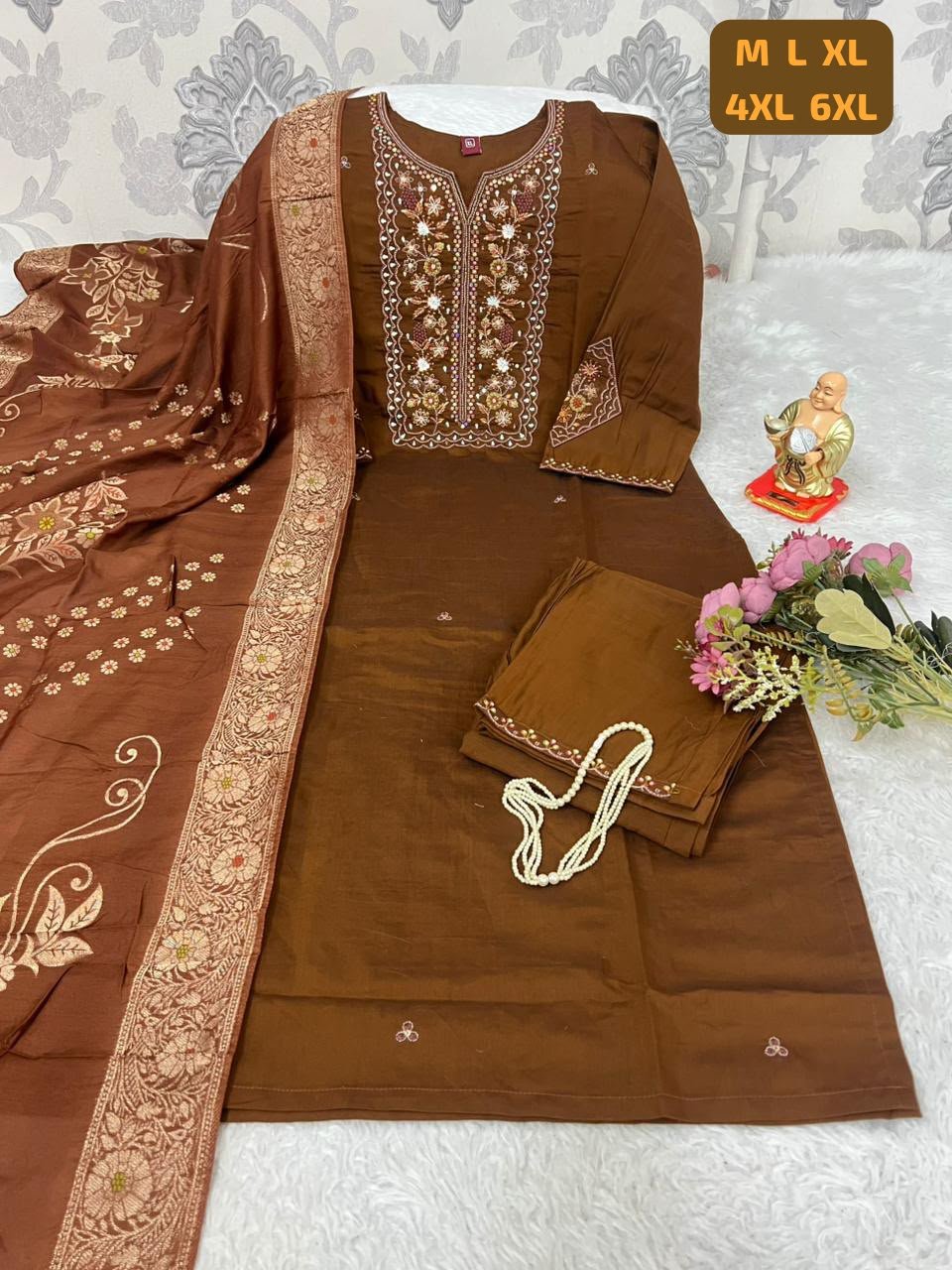 Zoya Premium Heavy Viscose Hand-Work Kurti Pant Set with Banarasi Zari Border Dupatta Code !! F.B.K