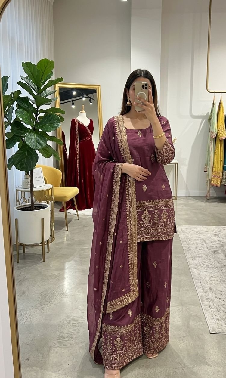 Premium NC Vichitra Silk Dual-Tone Sharara Set with Fine Cut-Work Dupatta