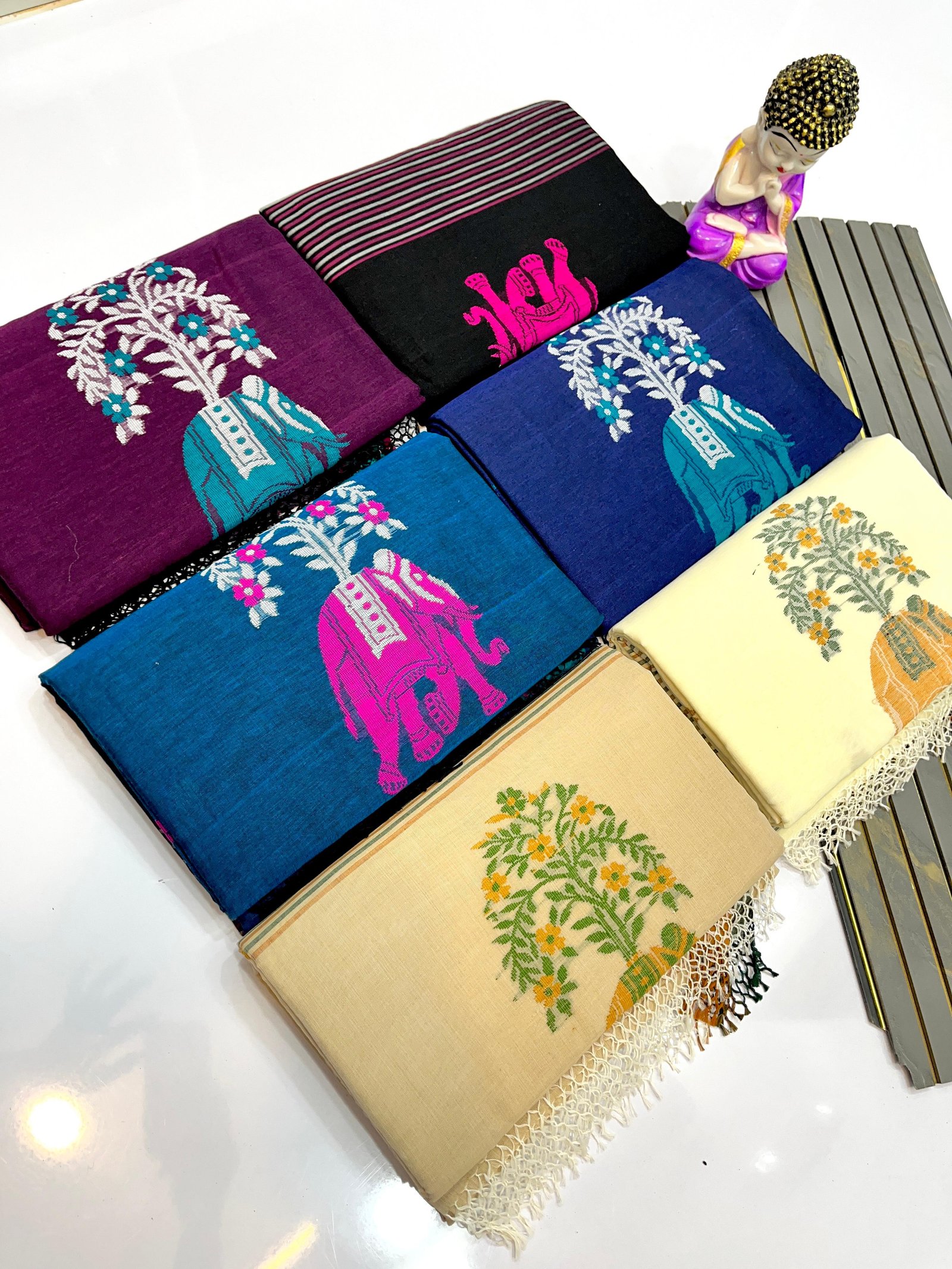 Premium Pure Cotton by Cotton Handwoven Jamdani Saree with Contrast Blouse Piece Code !! T T.G.C.