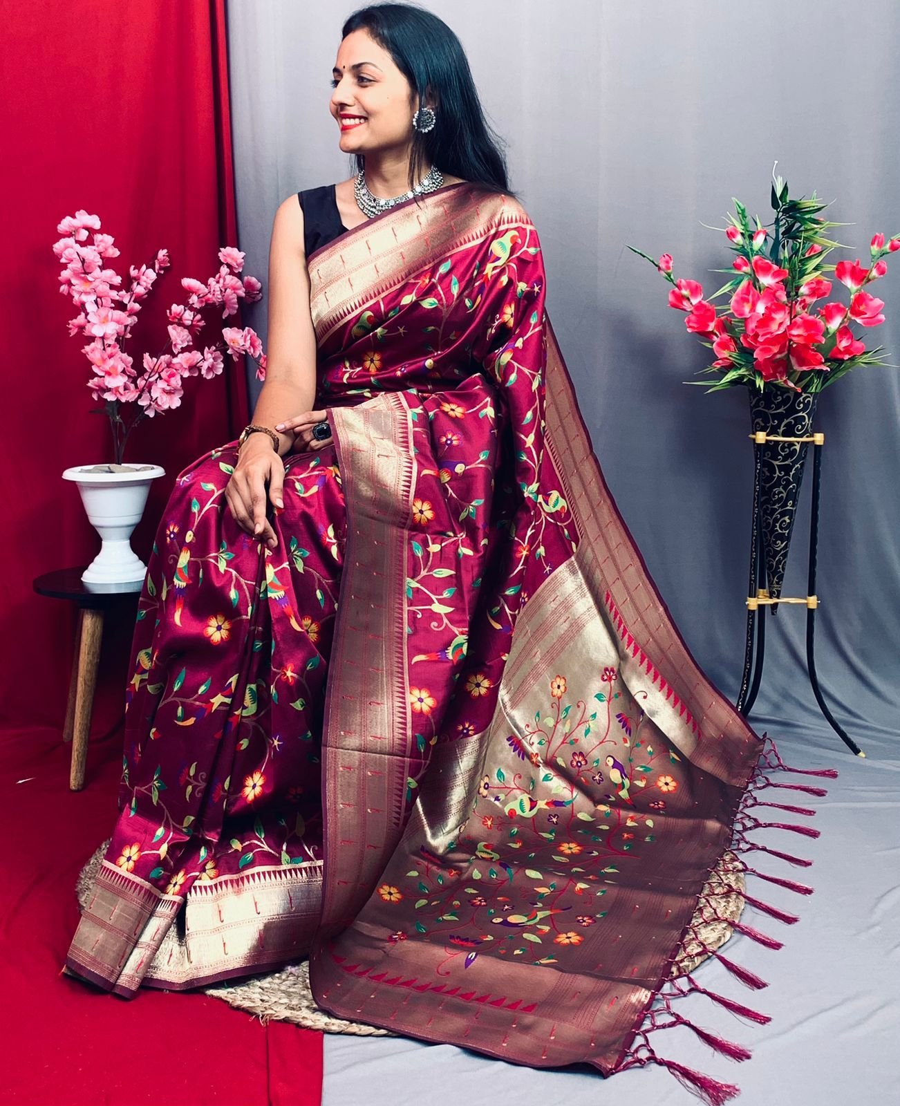 Premium Pure Soft Kanchipuram Paithani Silk Saree with Original Zari Brocade & Heavy Minakari Weaving (Code: A.P.F.)