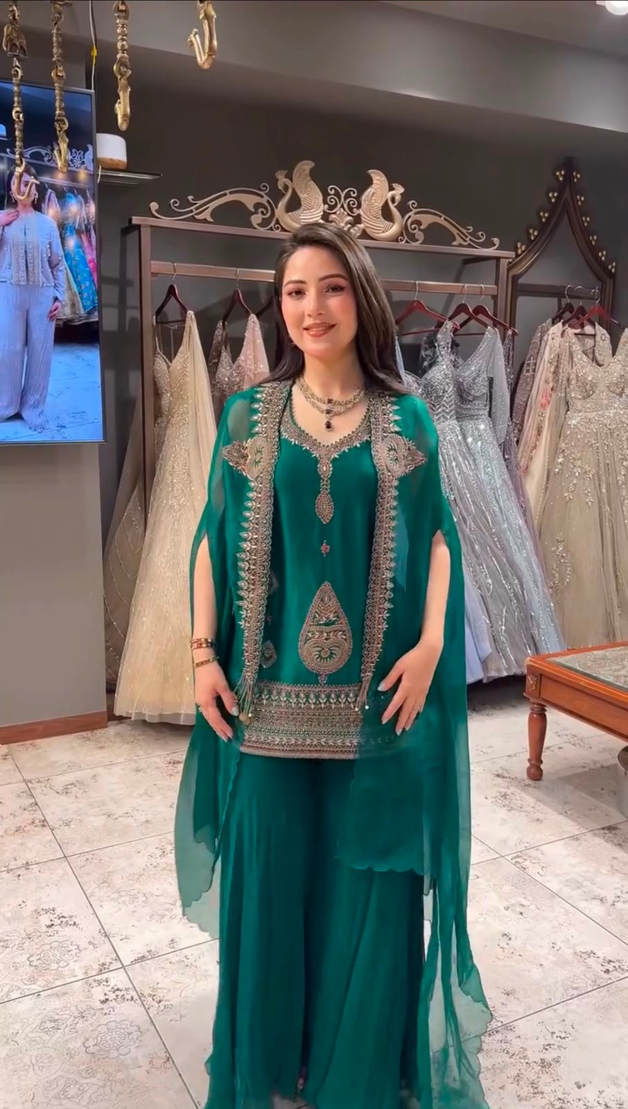 Paridhan Banarasiya Bottle Green Rangoli Shrug & Palazzo Set Code !! F.B.S.S.