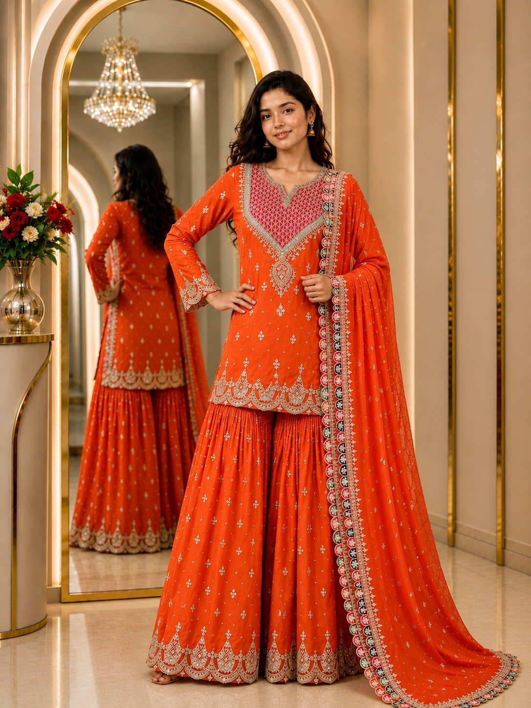 Paridhan Banarasiya Premium Chinon Handcrafted Sharara Suit Set Code !! F.B.S.S.