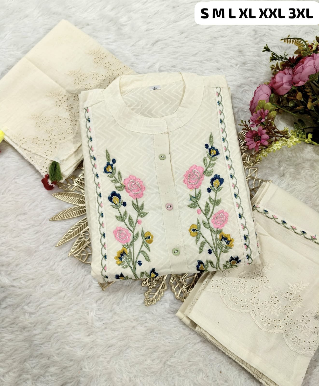 Paridhan Banarasiya Premium Cotton Dobby Schiffli Kurti Pant Set Code !! F.B.K