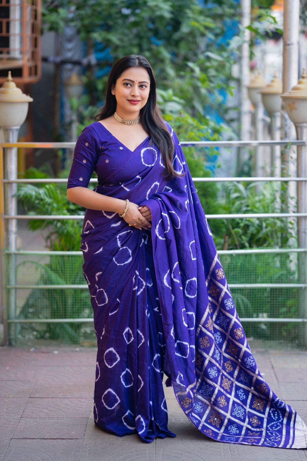 Pure Viscose Cotton Crape Saree with Gharchola Bandhani Pallu Code-A.P.F.