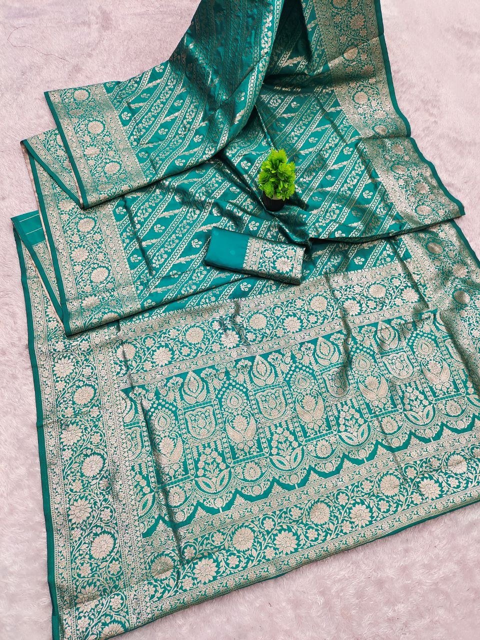 Pure Banarasi Soft Silk Saree with Meenakari Floral Weaving and Zari Pallu Code !! F. B. S.