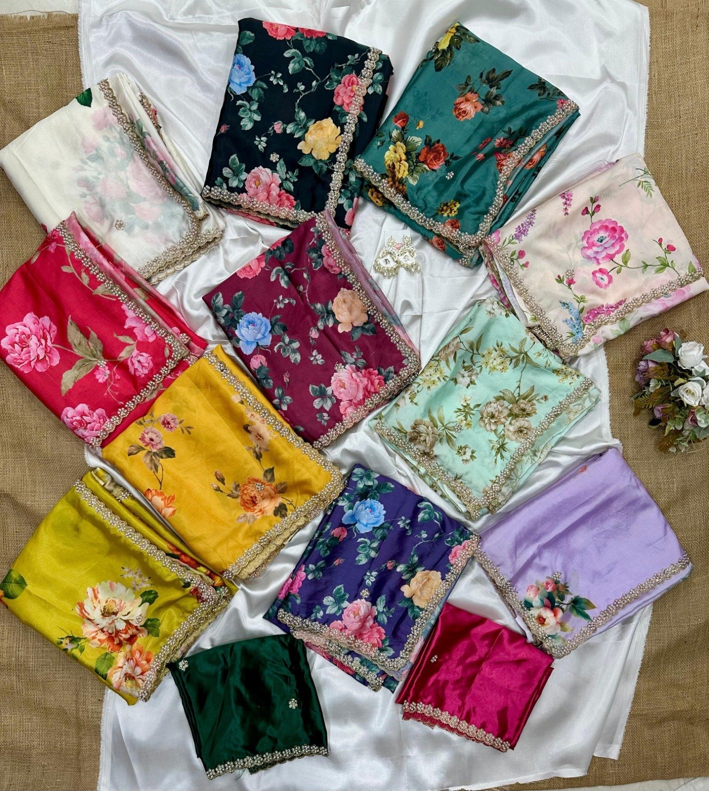 Elegant Chinnon Digital Print Saree with Heavy Embroidered Satin Blouse Code F.B.S.