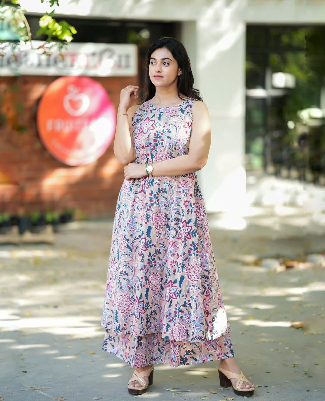 Elegant Printed Halter-Neck A-Line Kurta and Palazzo Set Code !! F.B.K.