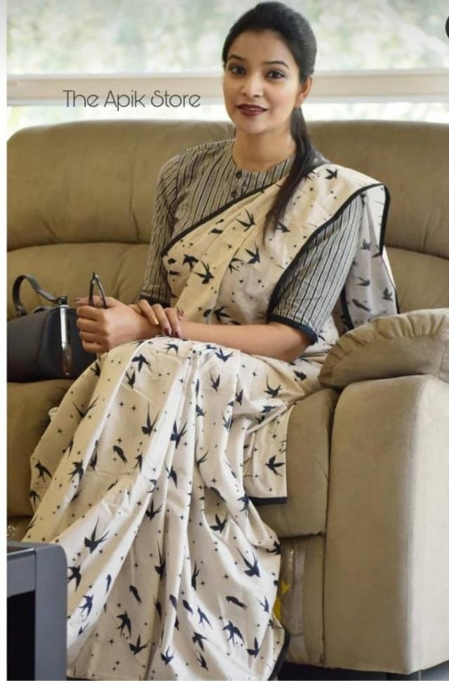 Premium Pure Mulmul Cotton Saree with Traditional Bagru Print Code !! T.T.G.C.