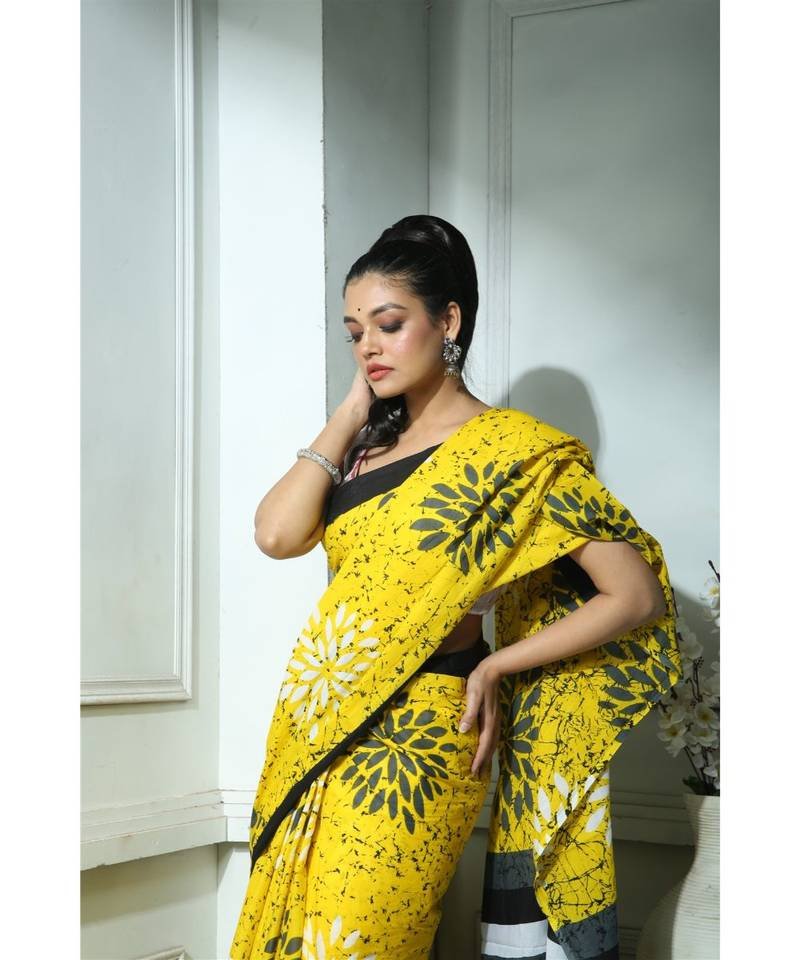 Premium Pure Mulmul Cotton Saree with Traditional Bagru Print Code !! T.T.G.C.