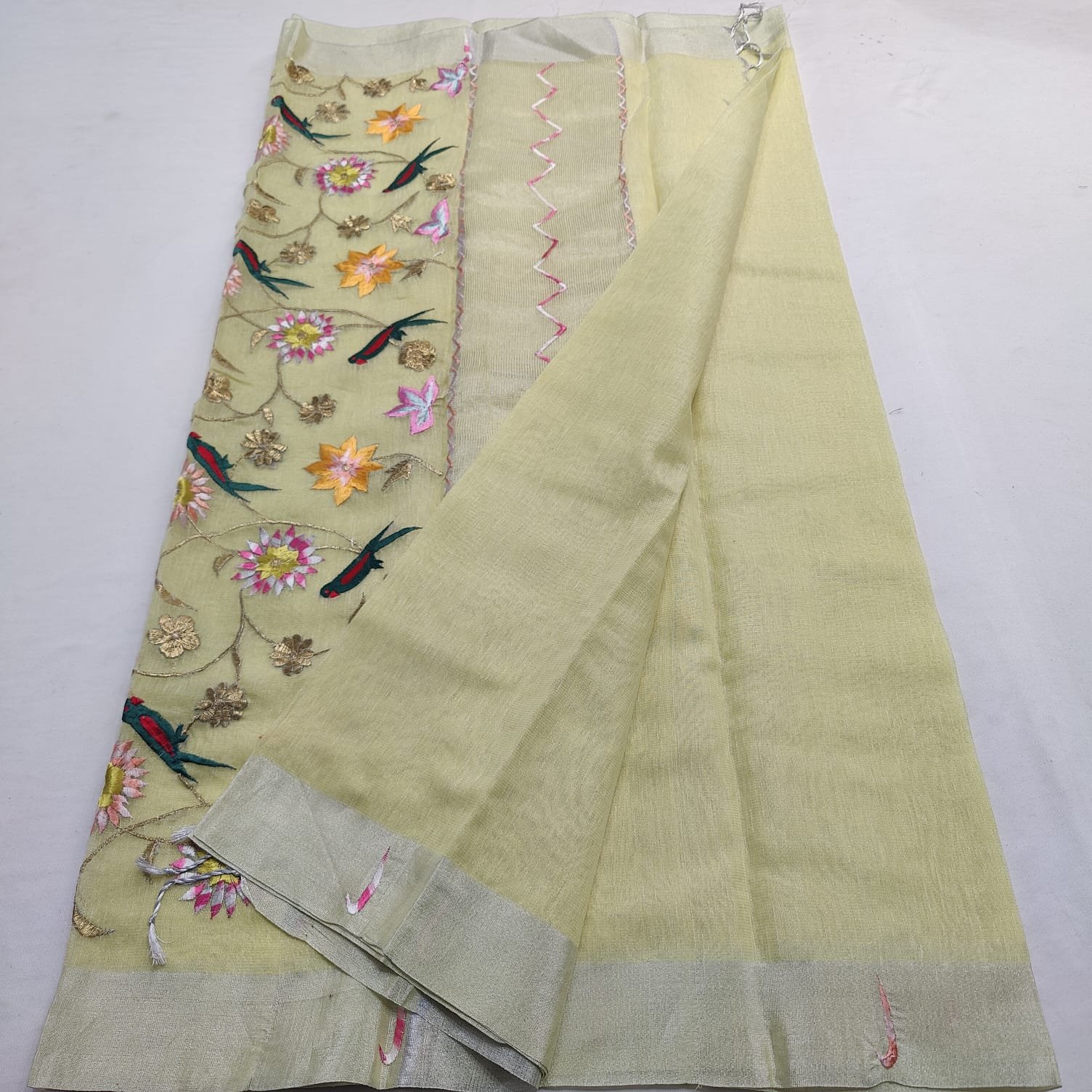Premium Linen Silk Machine Embroidered Saree with Blouse Code !! K.S.M.