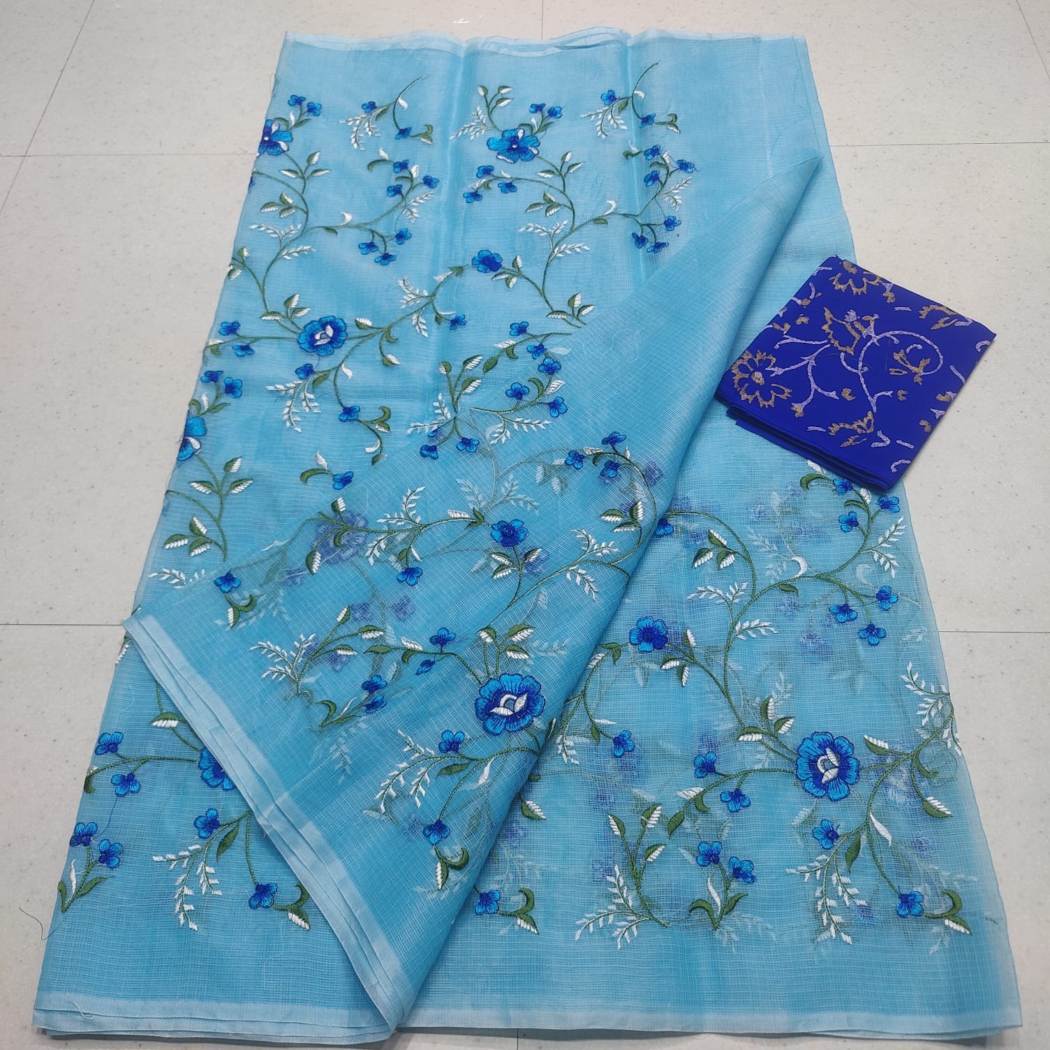 Graceful Kota Doria Mix Cotton Computerized Embroidery Saree with Blouse Code !! K.S.M.
