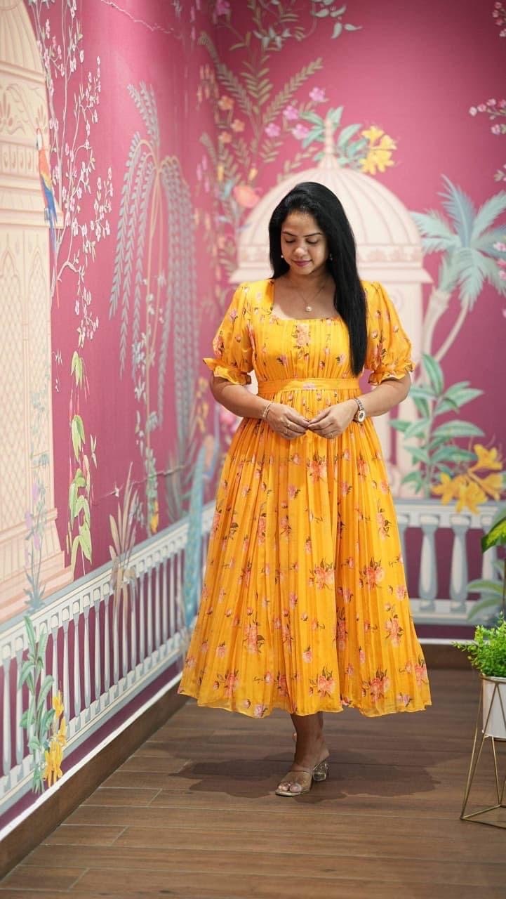Elegant Floral Alfino Chiffon Midi Dress (Code: F.B.W.)
