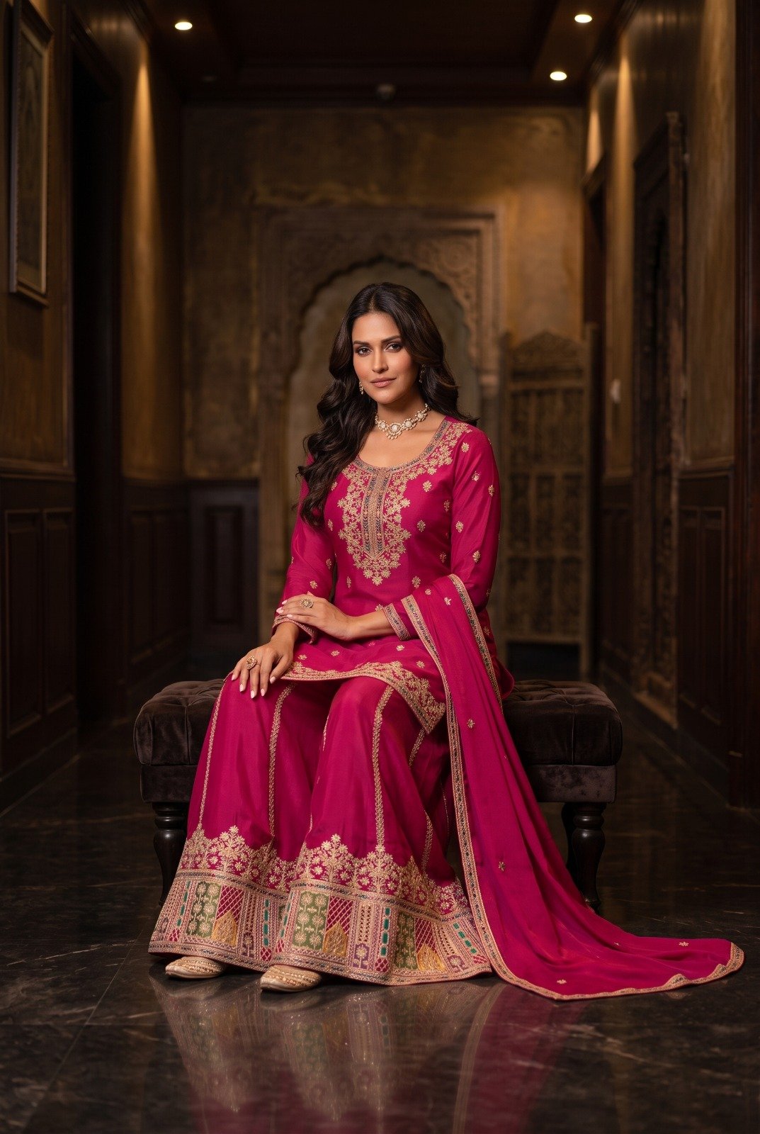 Premium Chinon Embroidered Sharara Suit Set Code !! F.B.S.S.