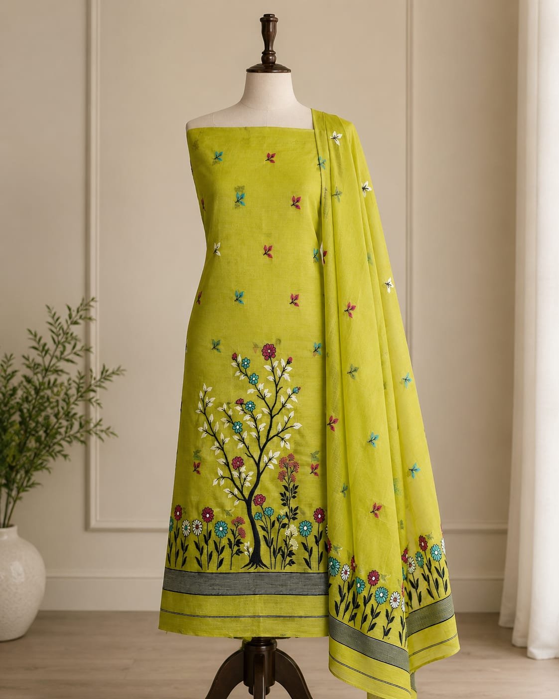Exclusive Viscose Khadi Unstitched Suit Material with Tree & Floral Embroidery Code !! T.T.G.C.