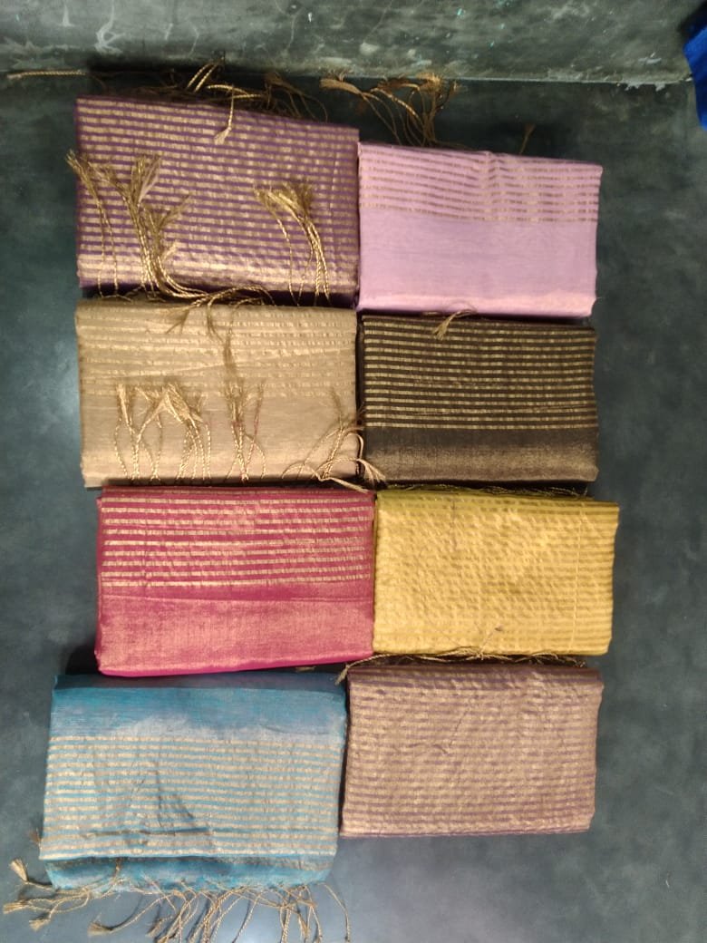Exclusive Pure Tissue Linen Handloom Saree with Metallic Zari Pallu & Blouse Piece Code!! T.T.G.C.
