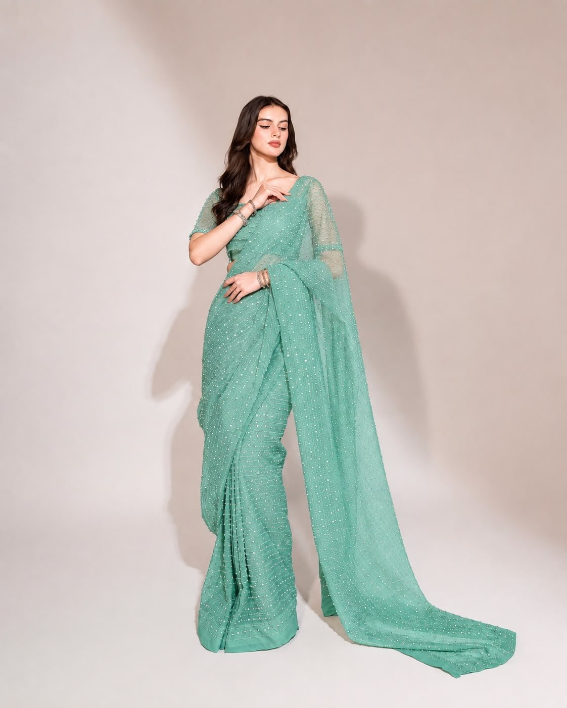 Georgette Swarovski Diamond Work Saree | Glamorous Party Wear Saree Online Code !! F.B.S.