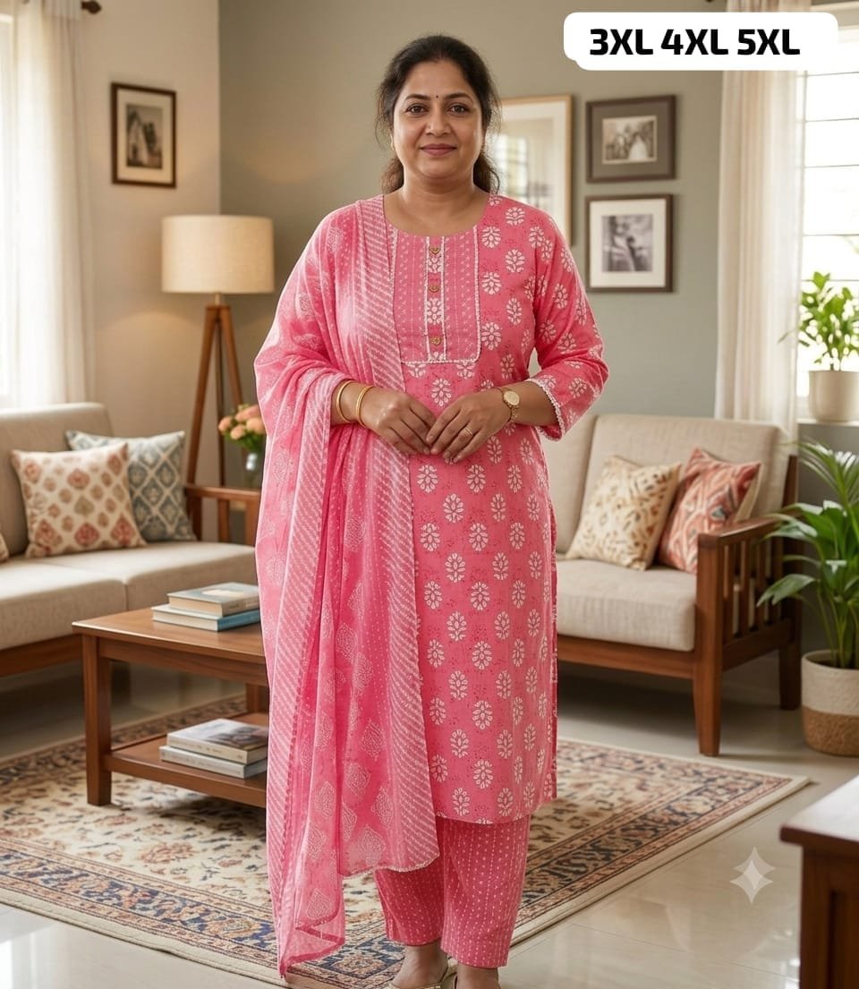 Pure Cotton Printed Kurti Pant Set with Dupatta Code !! F.B.K.