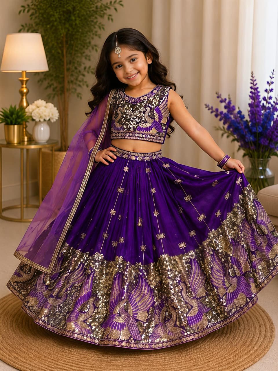 Girls Soft Sindur Silk Sequins Embroidery Lehenga Choli Set Code !! F.B.K.W.